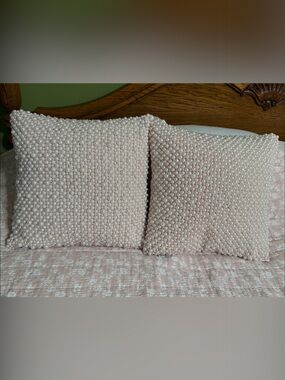 THRO by Marlo Lorenz Faux Pearl Beaded Decorative Throw Pillows Cream Set of 2
